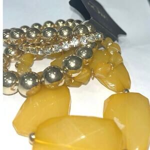 Noir Bracelet Bundle 5Pc Bubble Beads Fashion Jewelry Gold and Amber Tone Set